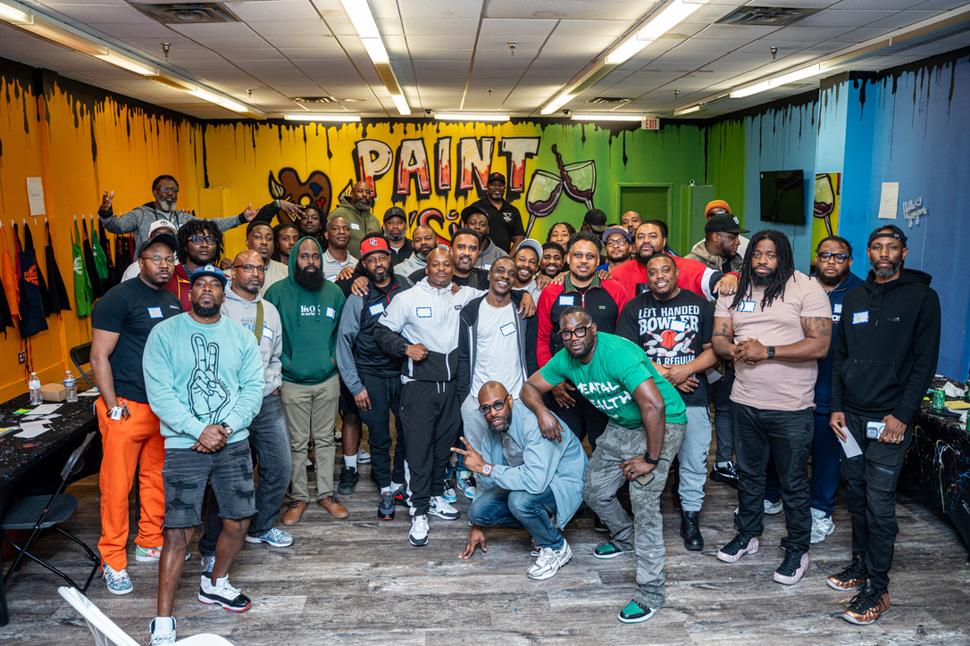A room full of brothers — past Burger Bar group photo