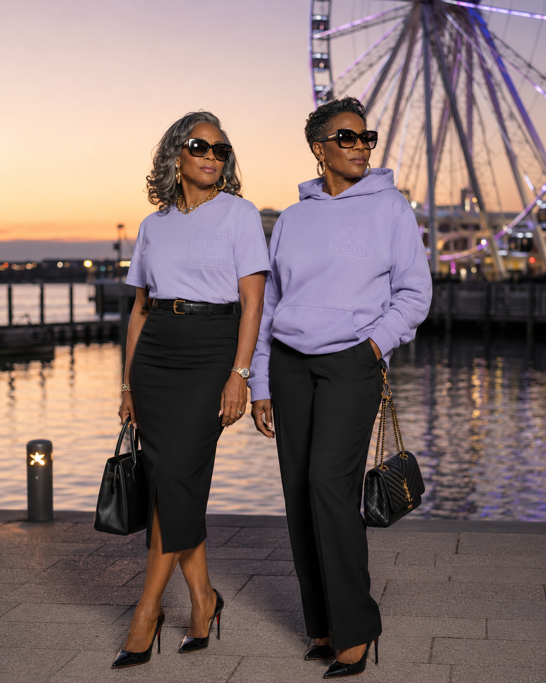 Two women at sunset in lavender